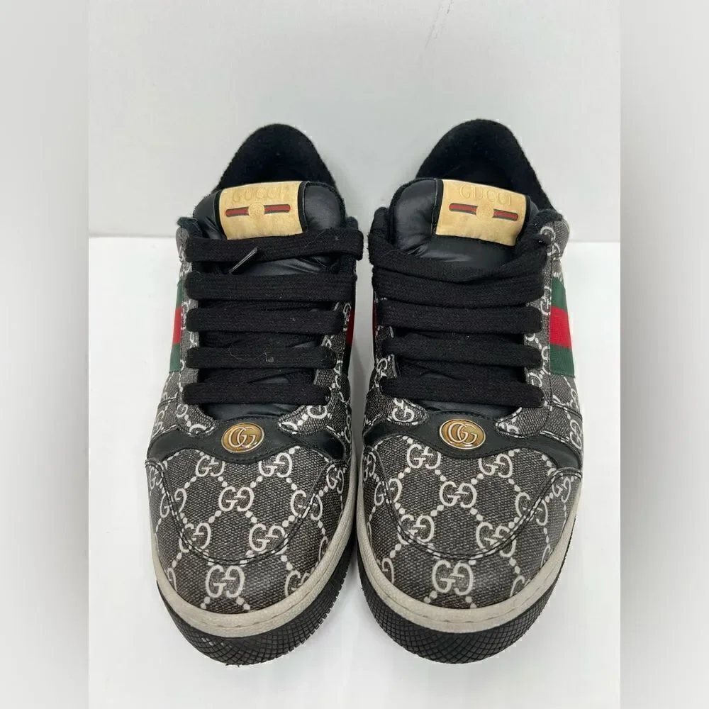 Gucci Screener PVC & leather Sneakers Men's Black x Gray Sherry Line GG Supreme